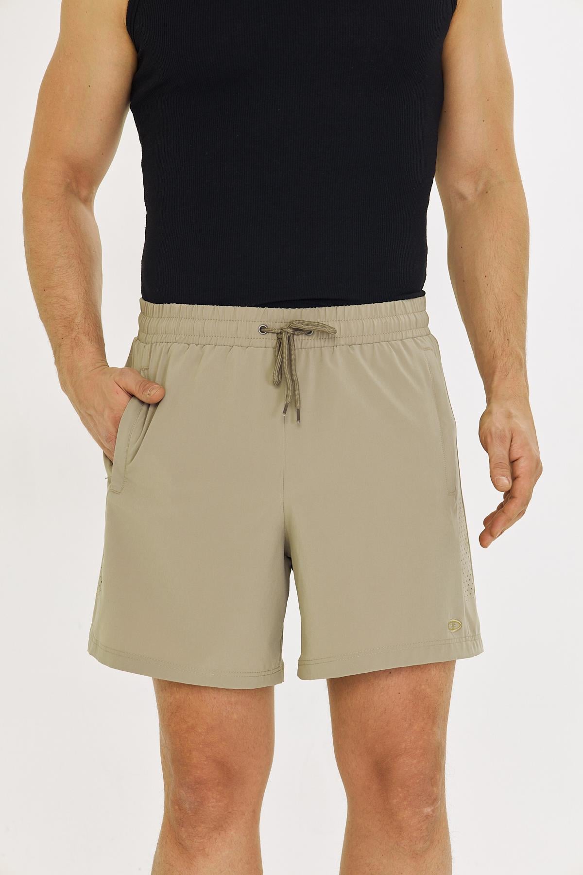 Erkek StretchFit İçi Astarlı Esnek Sporcu Şortu Bej 2658-B