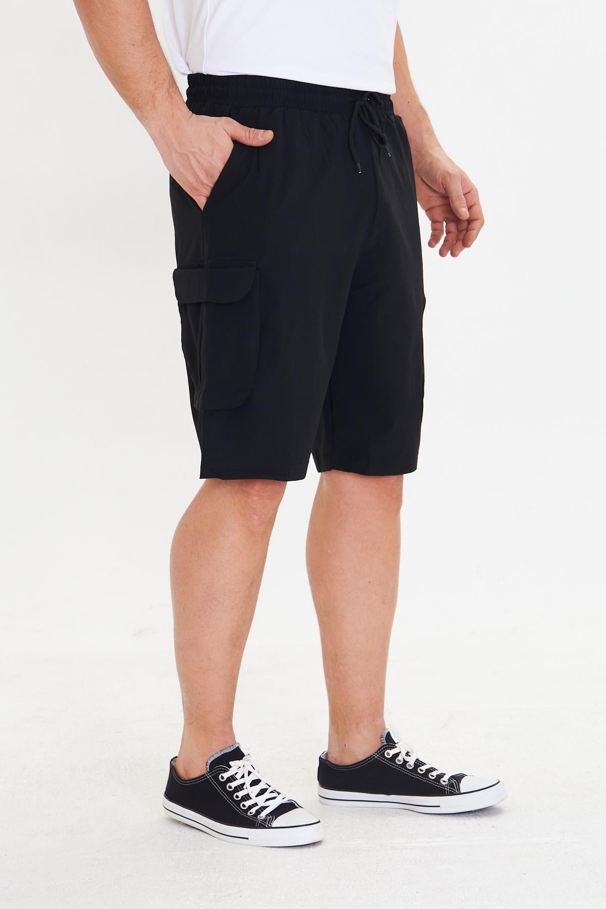 Erkek StretchFit Kargo Cepli Esnek Şort Siyah 6040-S