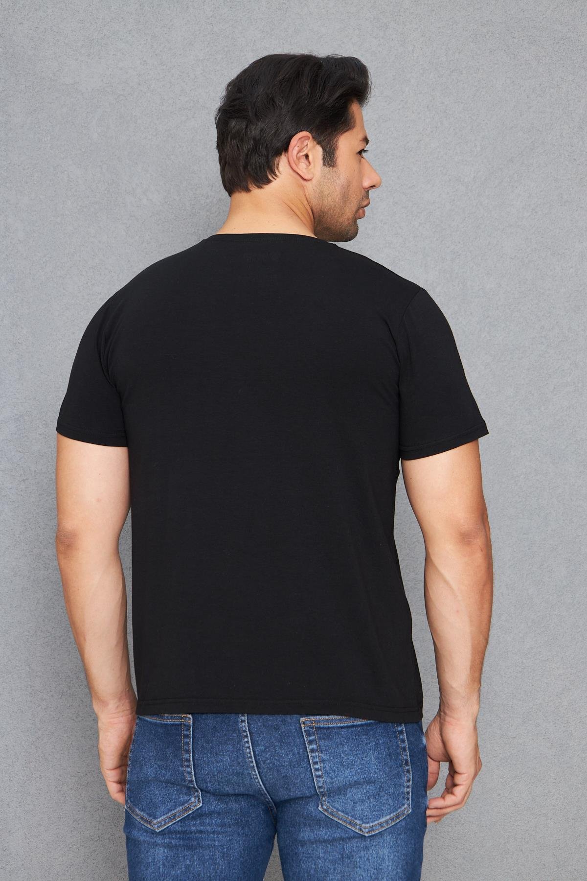 Erkek Pamuklu Slim Fit V Yaka Tişört Siyah 5016-S