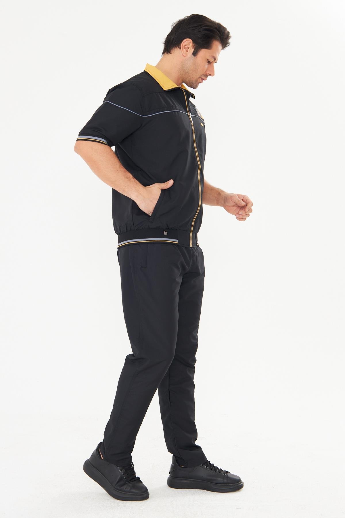 Erkek Micropoly Kumaş Kısa Kollu Eşofman Takımı Siyah 921-S