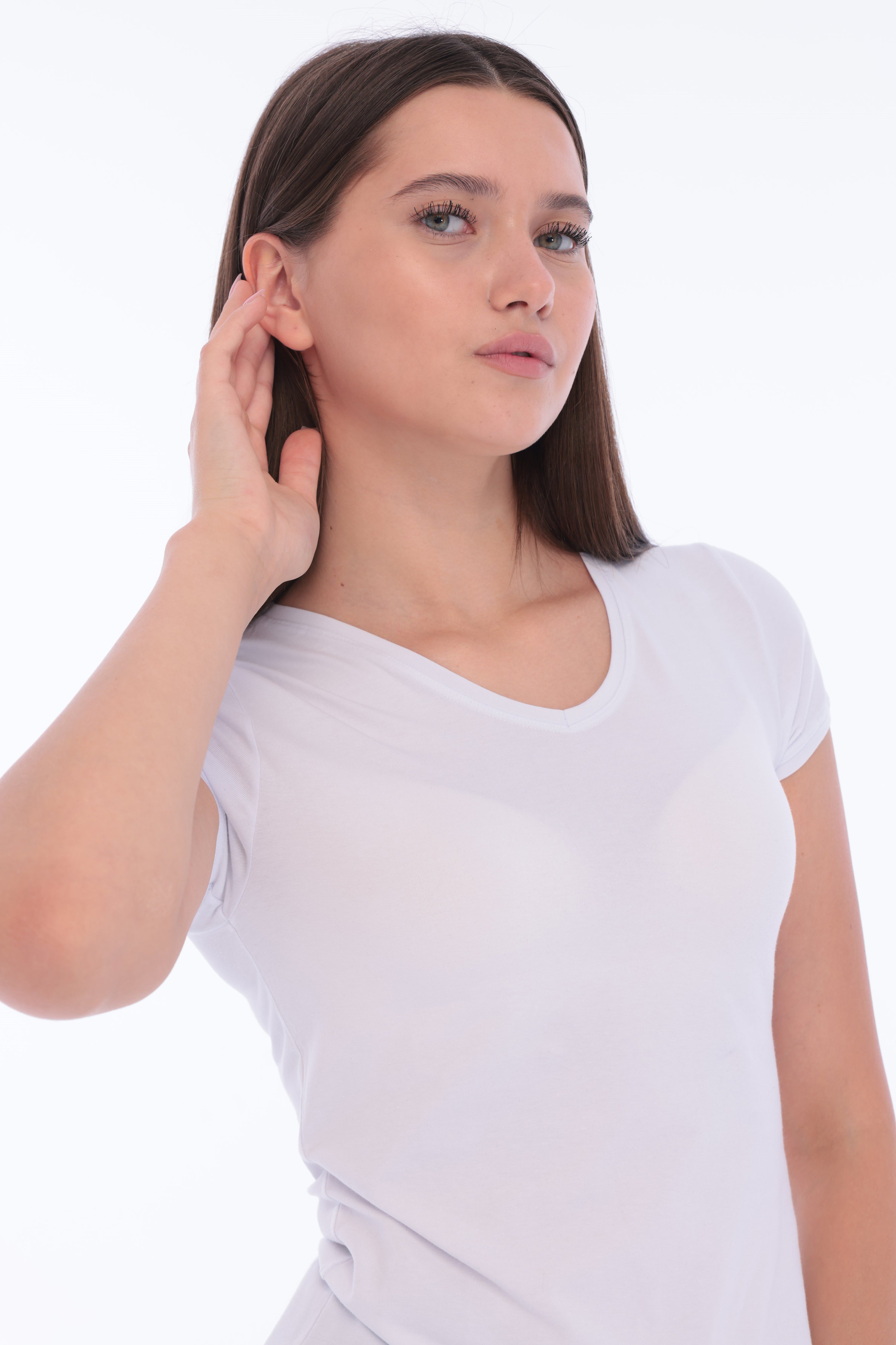Fantasy Pamuklu Kadın Basic T-Shirt Beyaz-5013-B