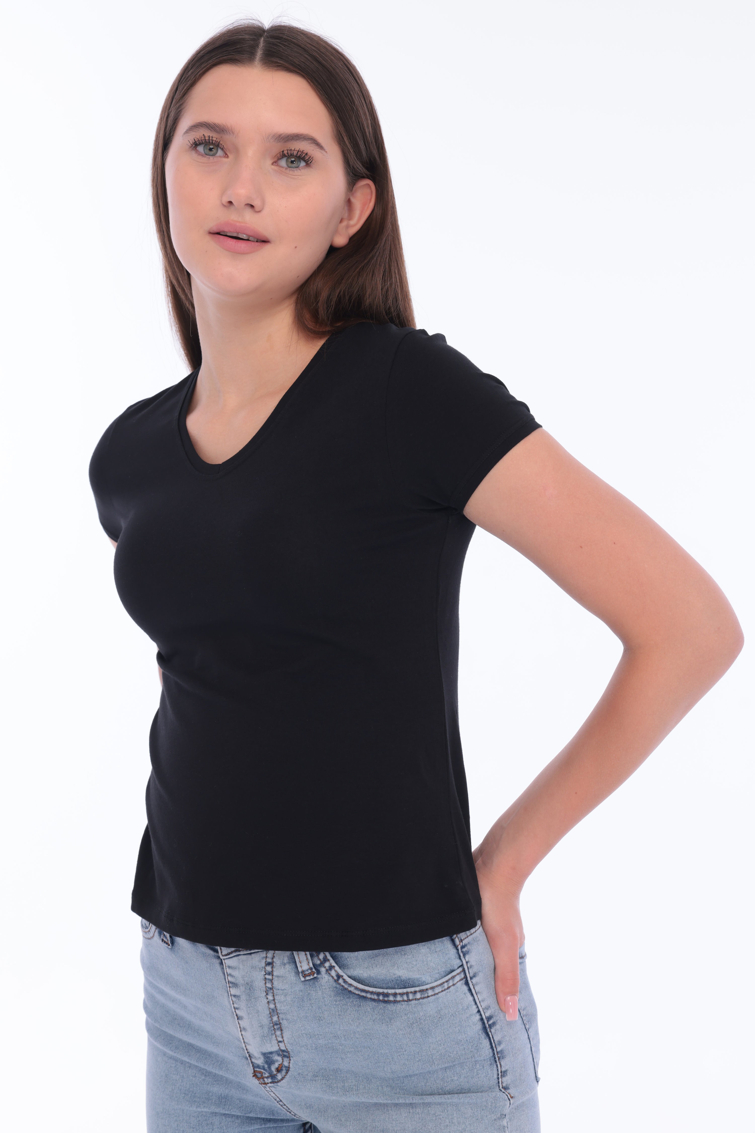 Fantasy Pamuklu Kadın Basic T-Shirt Siyah-5013-S