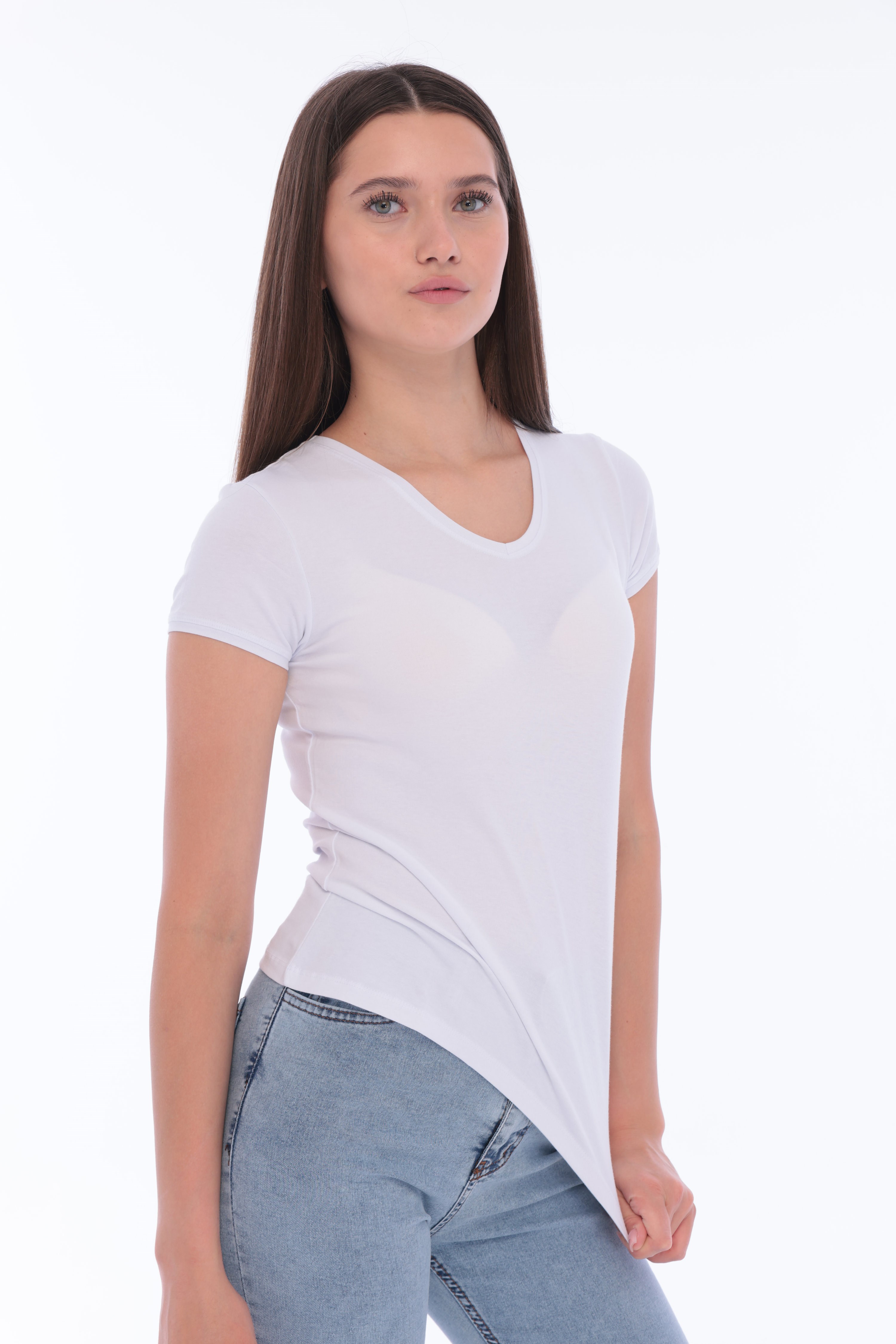 Fantasy Pamuklu Kadın Basic T-Shirt Beyaz-5013-B