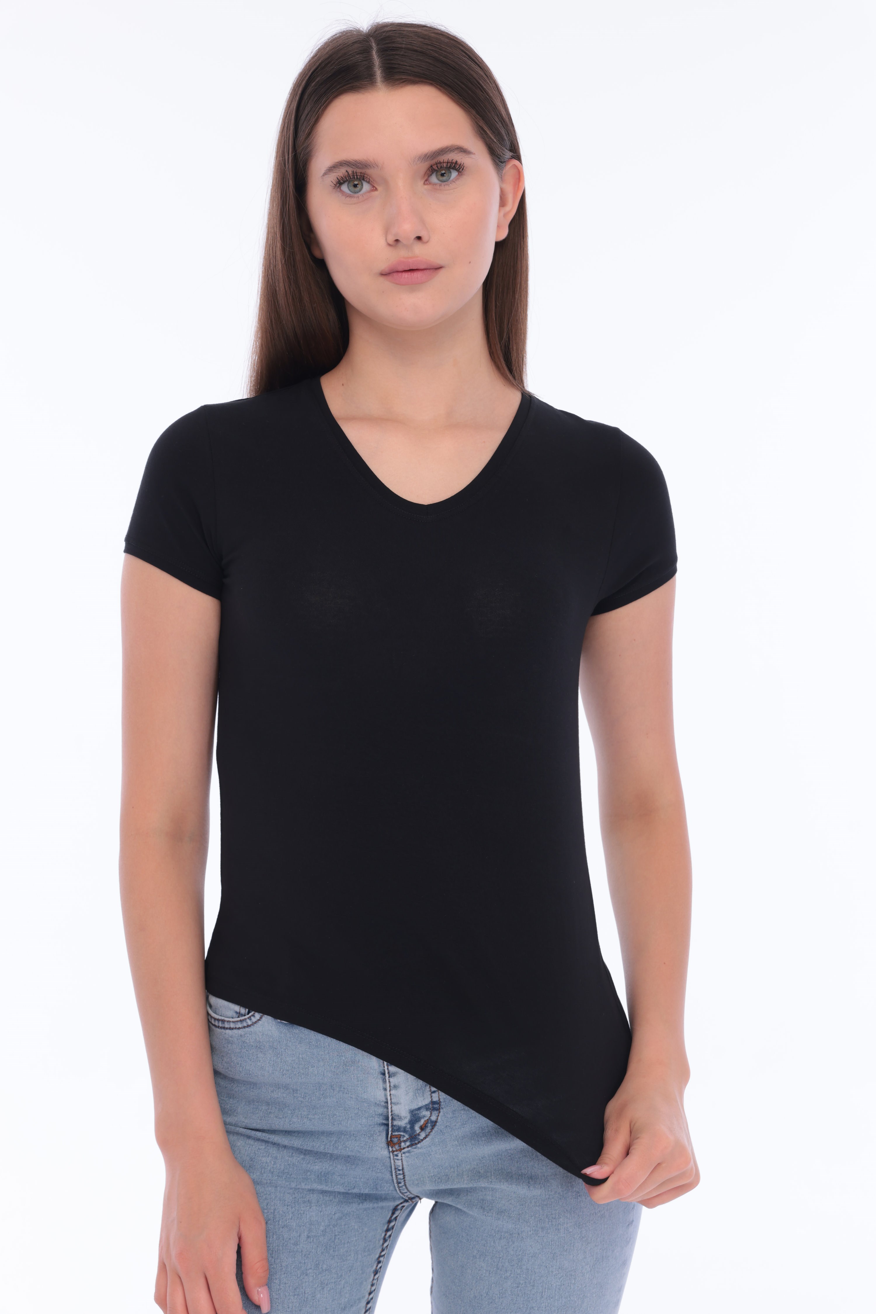 Fantasy Pamuklu Kadın Basic T-Shirt Siyah-5013-S