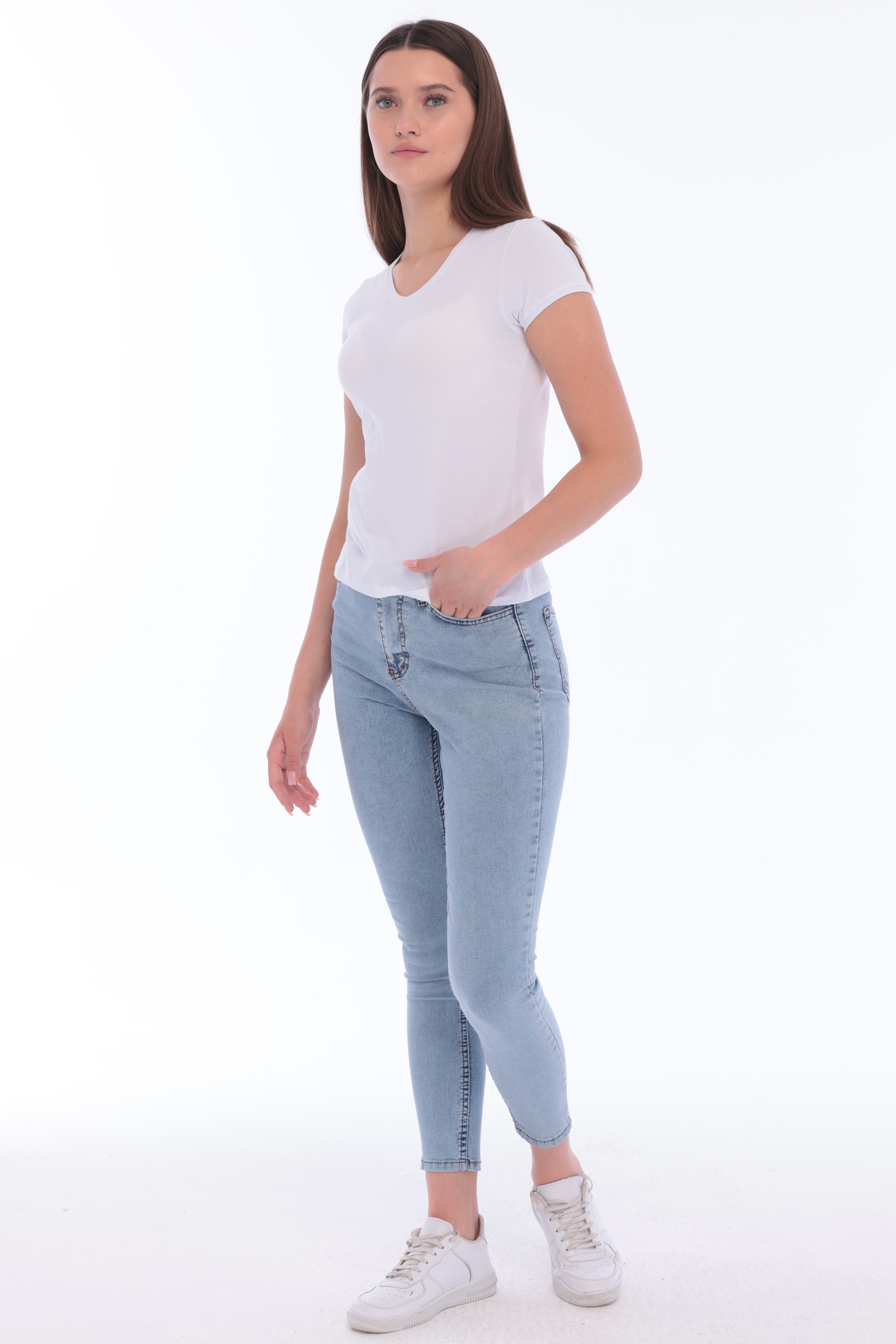 Fantasy Pamuklu Kadın Basic T-Shirt Beyaz-5013-B