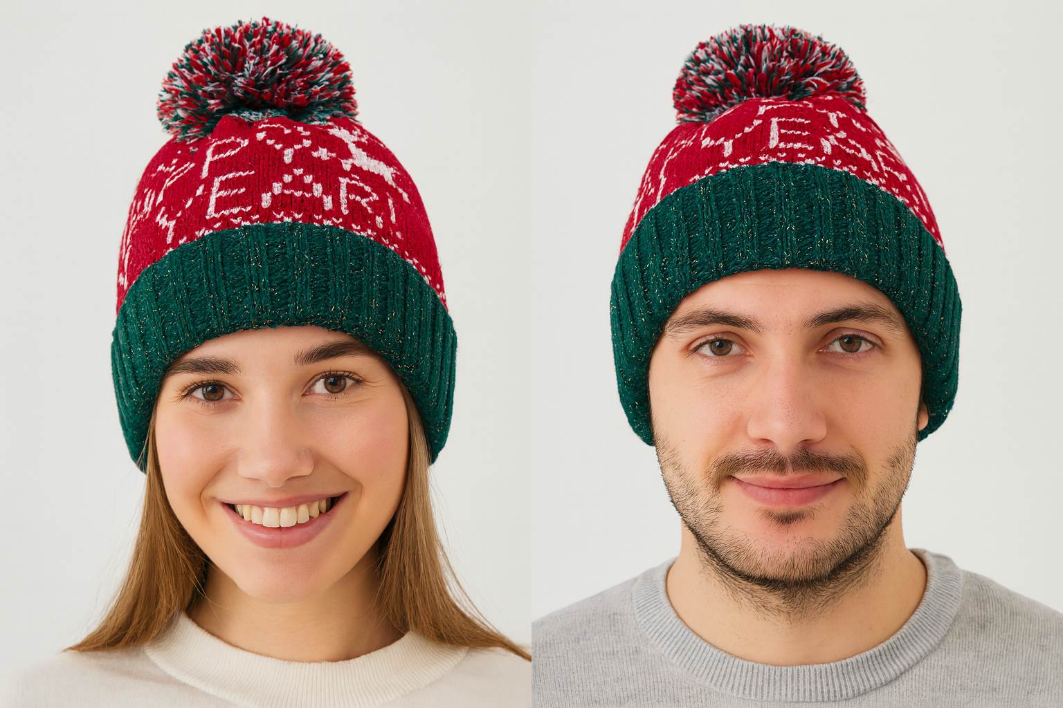 7821 C200 Unisex Yılbaşı Desenli Bere Kırmızı 7821
