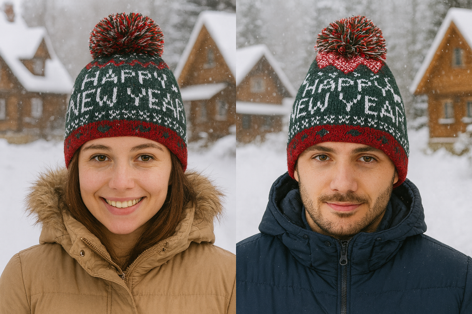 7821 C201 Unisex Yılbaşı Desenli Bere Yeşil 7821