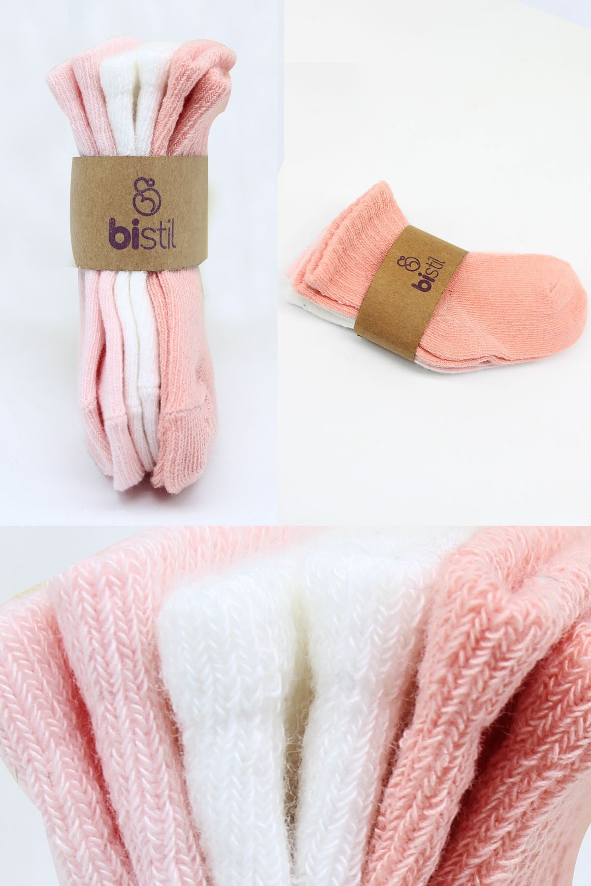 Bistil Bistyle Organik Kız Erkek Bebek Çocuk Basic Uzun Soket ÇorapSoket ÇorapBistyleBistyle 3 Çift Organik Pamuk Bebek Çorap Penye Soket Kız Erkek Çocuk (Pembe)