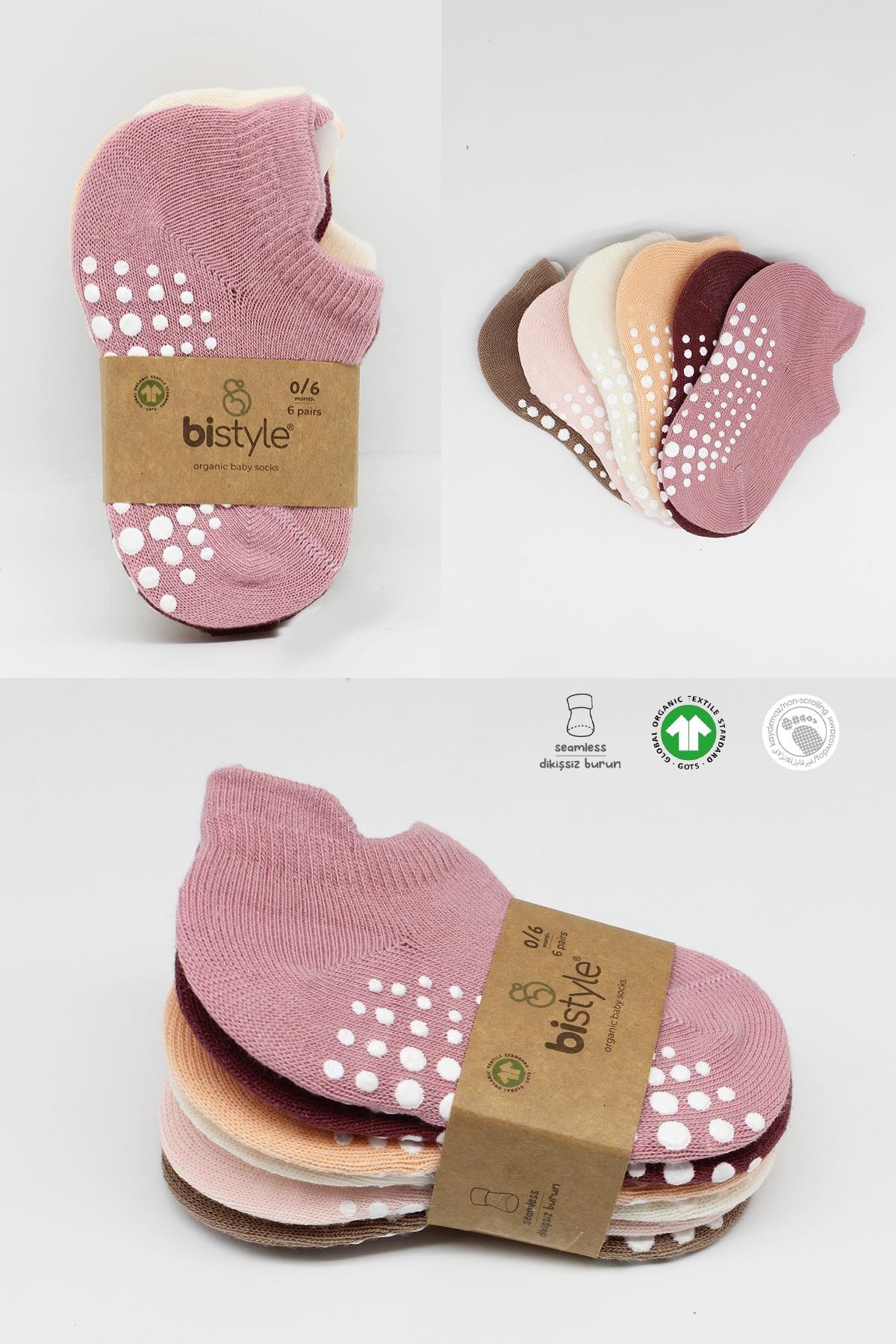BistilBistil Bistyle Kız Erkek Bebek Organik Dikişsiz Kaymaz Sneakers Çorap