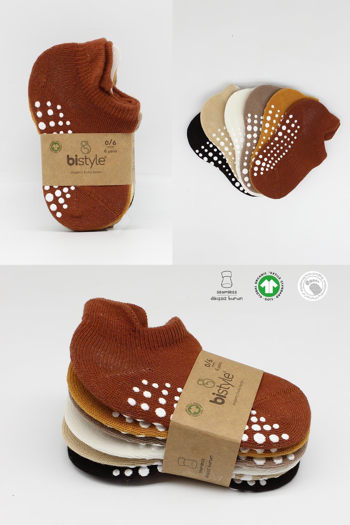 BistilBistil Bistyle Kız Erkek Bebek Organik Dikişsiz Kaymaz Sneakers Çorap