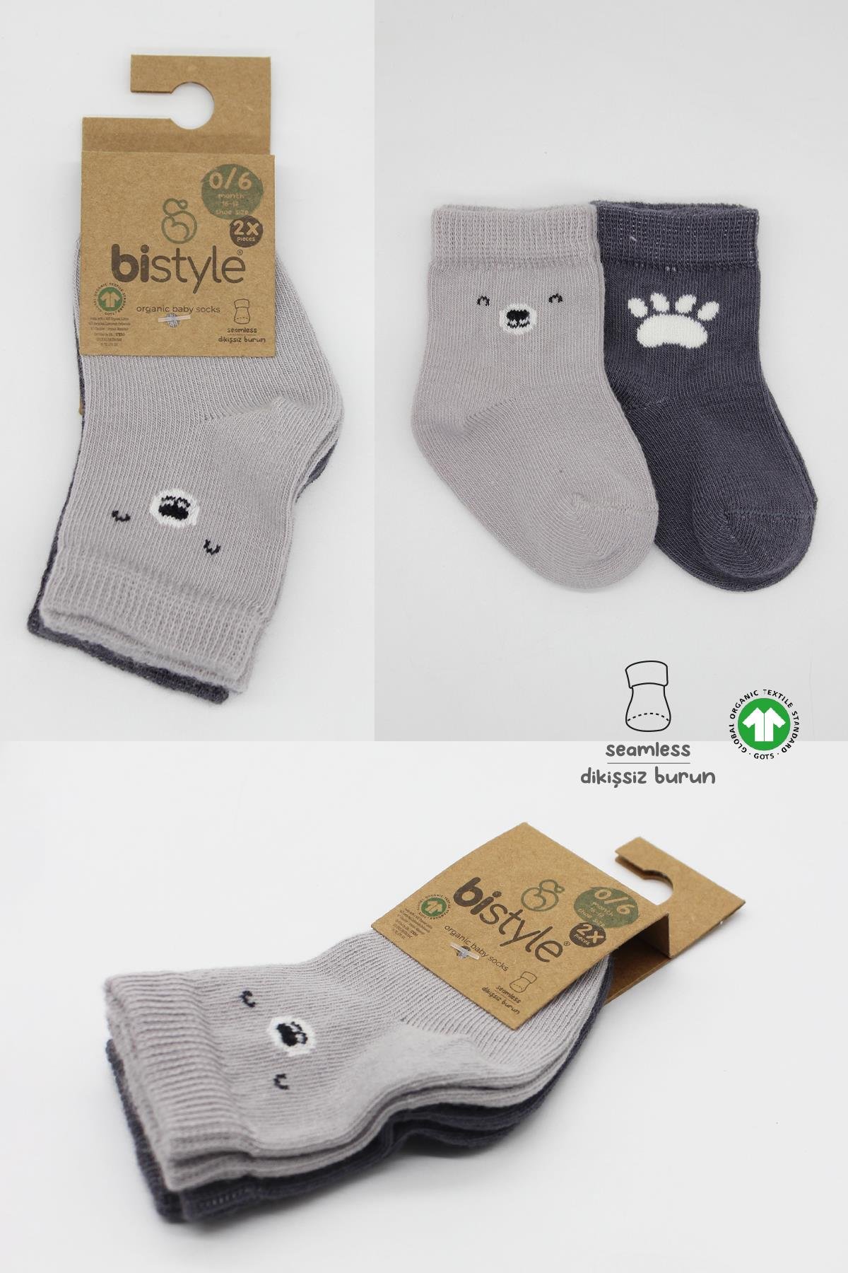 ÇORAPbistilBistil Bistyle Organik Dikişsiz 2li Bear Penye Soket Bebek Çorap