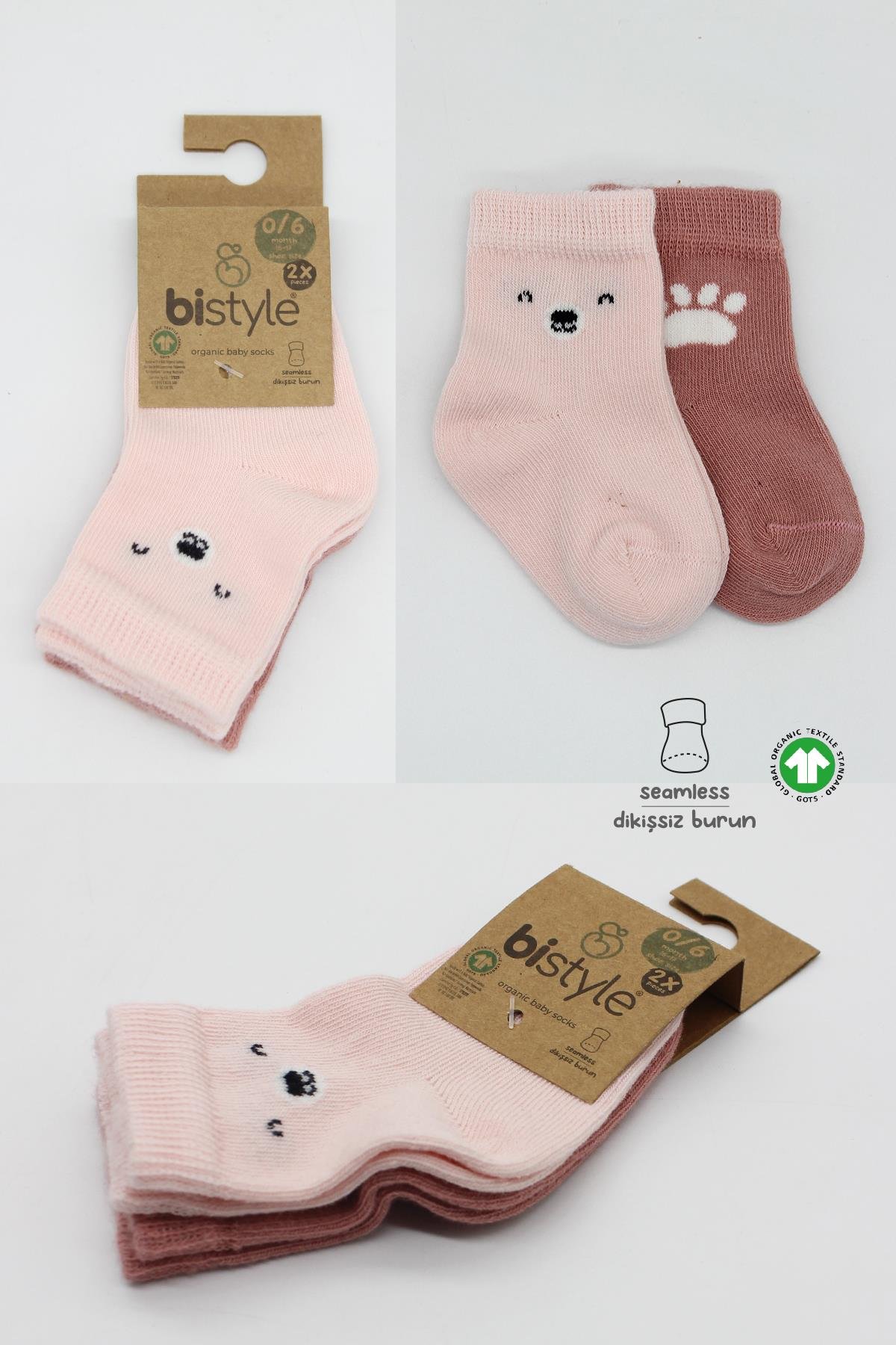 ÇORAPbistilBistil Bistyle Organik Dikişsiz 2li Bear Penye Soket Bebek Çorap
