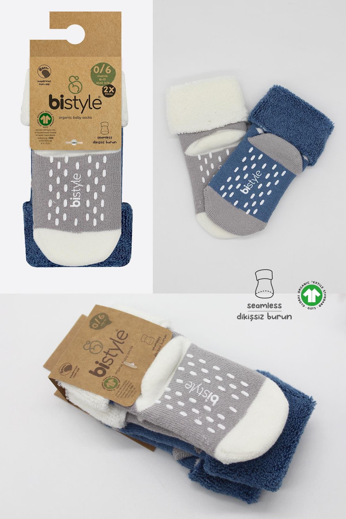 ÇORAPbistilBistil Bistyle Organik Dikişsiz 2li Puanlı Kaymaz Havlu Soket Bebek Çorap
