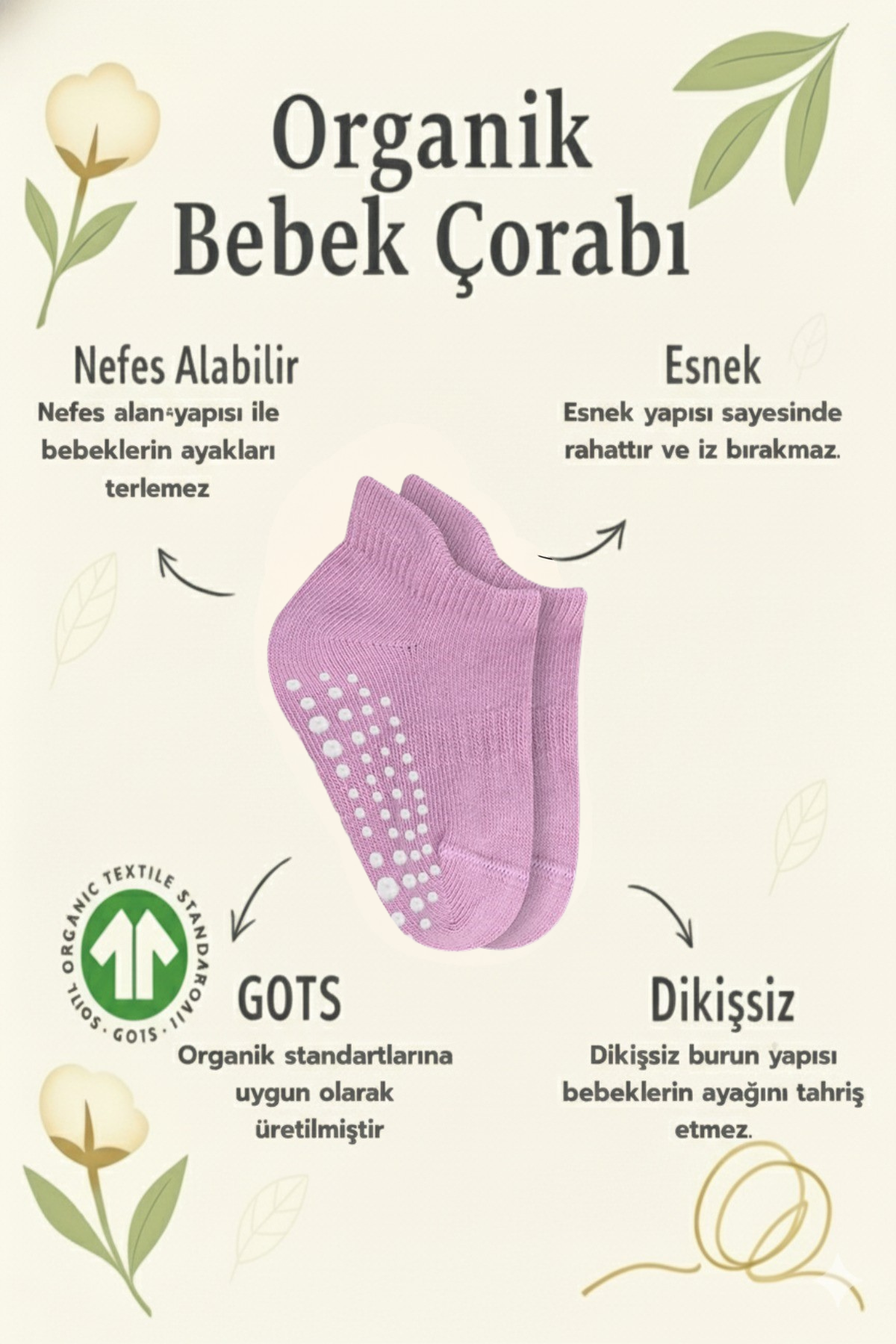 Bistyle 6 Çift Organik Pamuk Bebek Çorap / Dikişsiz Penye Soket / Yenidoğan Kız Erkek Çocuk ÇorapSneakers & Patik ÇorapBistyleBistyle 6 Çift Organik Pamuk Bebek Çorap / Kaydırmaz Taban Dikişsiz Penye Sneakers  / Yenidoğan Kız Erkek Çocuk Çorap (Gül Kurusu)