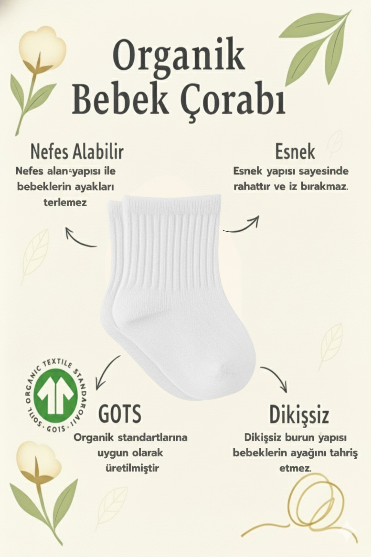 Bistyle 6 Çift Organik Pamuk Bebek Çorap / Dikişsiz Penye Soket / Yenidoğan Kız Erkek Çocuk ÇorapSoket ÇorapBistyleBistyle 6 Çift Organik Pamuk Bebek Çorap / Dikişsiz Penye Soket / Yenidoğan Kız Erkek Çocuk Çorap (Ekru)