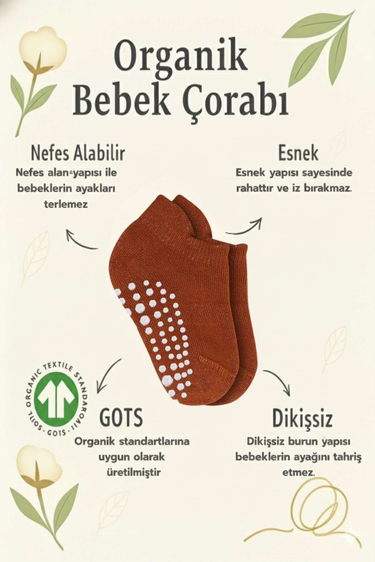 Bistyle 6 Çift Organik Pamuk Bebek Çorap / Dikişsiz Penye Soket / Yenidoğan Kız Erkek Çocuk ÇorapSneakers & Patik ÇorapBistyleBistyle 6 Çift Organik Pamuk Bebek Çorap / Kaydırmaz Taban Dikişsiz Penye Sneakers  / Yenidoğan Kız Erkek Çocuk Çorap (Toprak)
