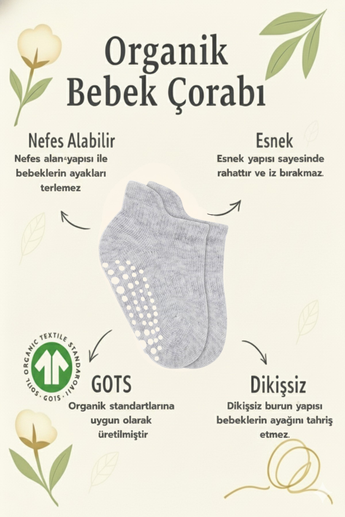 Bistyle 6 Çift Organik Pamuk Bebek Çorap / Dikişsiz Penye Soket / Yenidoğan Kız Erkek Çocuk ÇorapSneakers & Patik ÇorapBistyleBistyle 6 Çift Organik Pamuk Bebek Çorap / Kaydırmaz Taban Dikişsiz Penye Sneakers  / Yenidoğan Kız Erkek Çocuk Çorap (Gri)