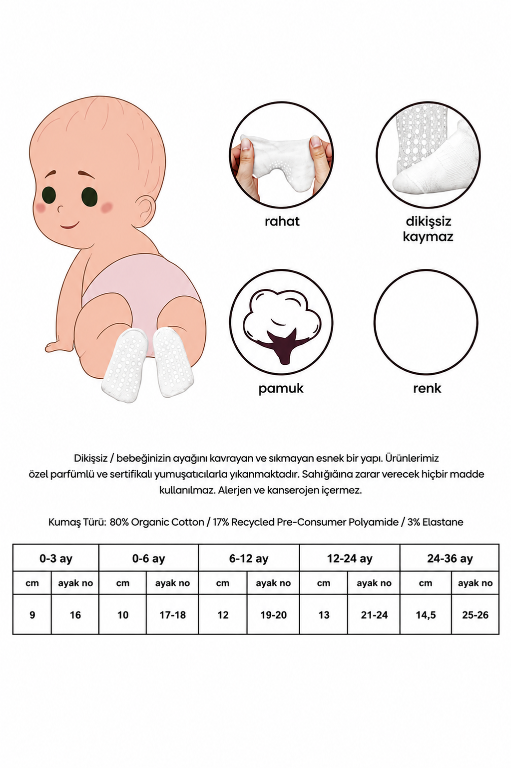 Sneakers & Patik ÇorapBistyleBistil Bistyle Kız Erkek Bebek Organik Dikişsiz Kaymaz Sneakers Çorap