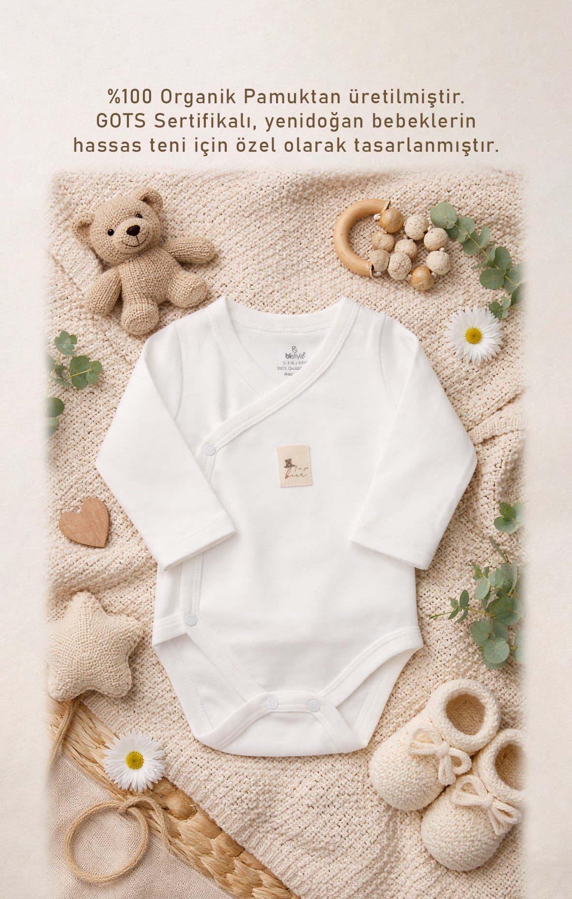 Body & ZıbınBistyleBistyle %100 Organik Pamuk Kruvaze Body Uzun Kollu Yenidoğan / So Bear Kız Erkek Unisex Bebek