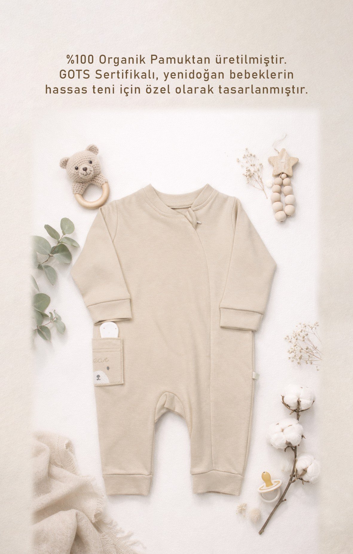 TulumBistyleBistyle %100 Organik Pamuk Bebek Tulum Yenidoğan / So Bear Kız Erkek Unisex Bebek