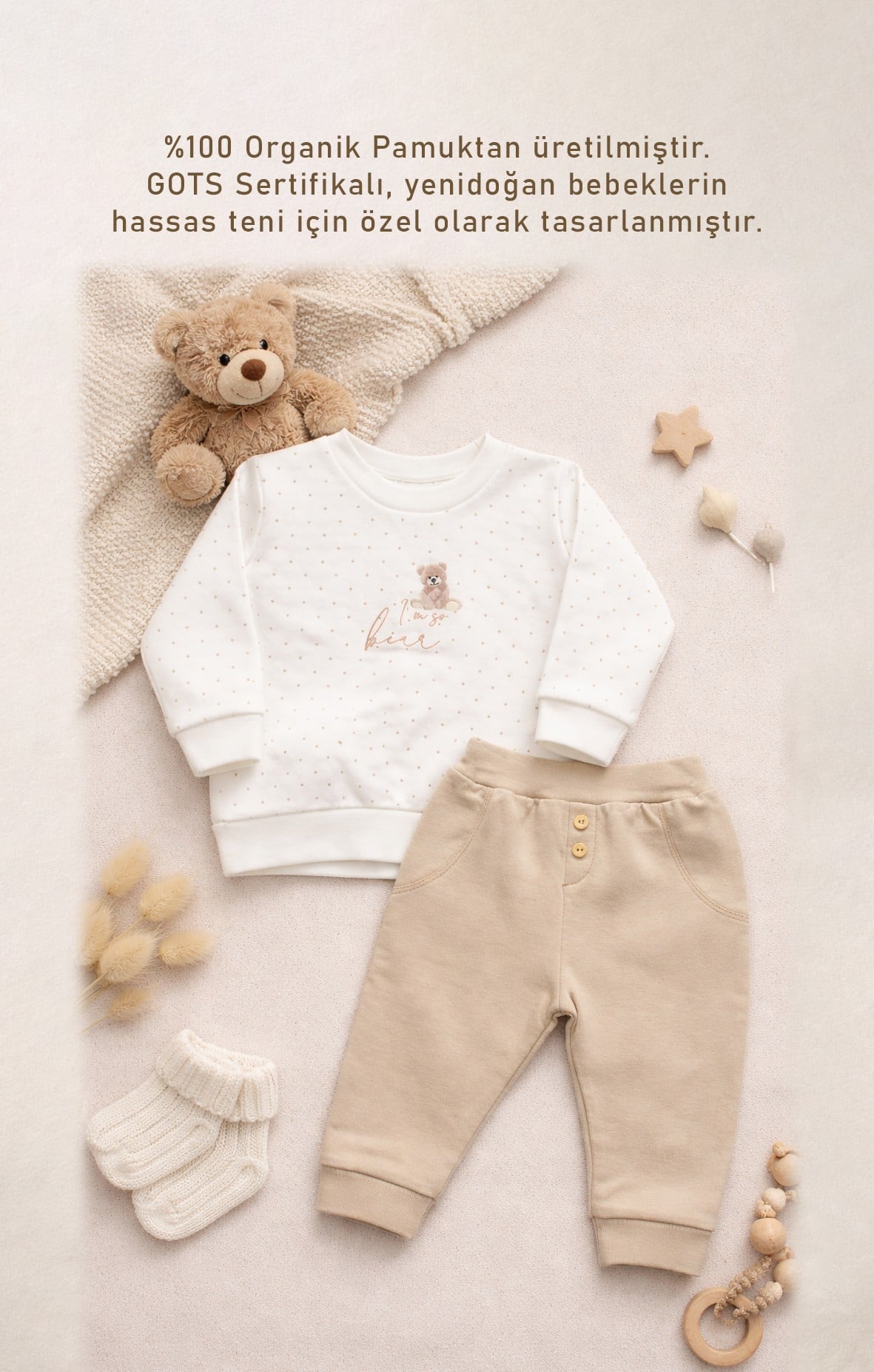 Alt Üst TakımBistyleBistyle %100 Organik Pamuk Bebek Alt Üst Takım Yenidoğan / So Bear 2li Takım Kız Erkek Unisex Bebek