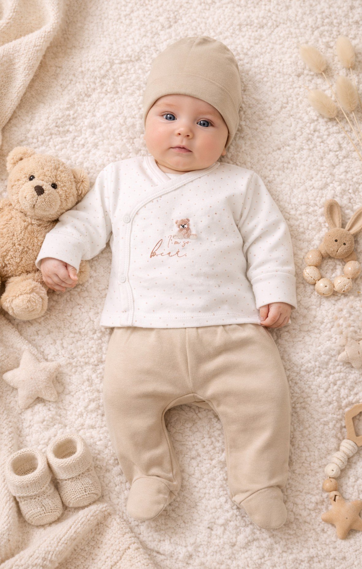 HASTANE ÇIKIŞI YENİDOĞANBistyleBistyle %100 Organik Pamuk Bebek 3'lü Takım Yenidoğan / So Bear Kız Erkek Unisex Bebek