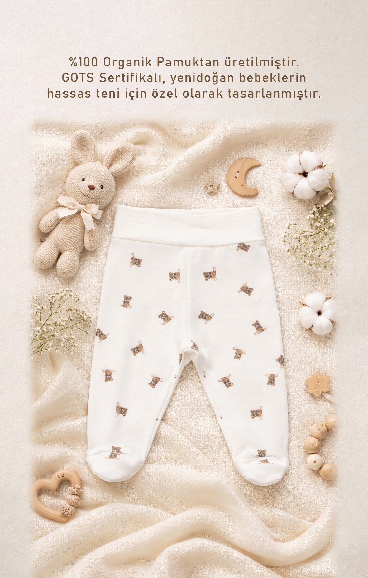 Tek Alt & PantolonBistyleBistyle %100 Organik Pamuk Bebek Patikli Pantolon Yenidoğan / So Bear Kız Erkek Unisex Bebek