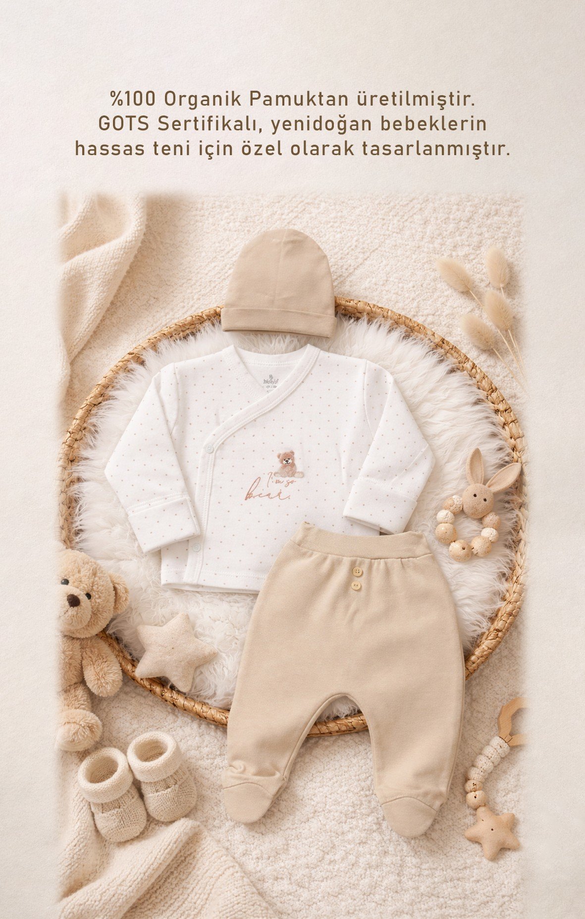 HASTANE ÇIKIŞI YENİDOĞANBistyleBistyle %100 Organik Pamuk Bebek 3'lü Takım Yenidoğan / So Bear Kız Erkek Unisex Bebek