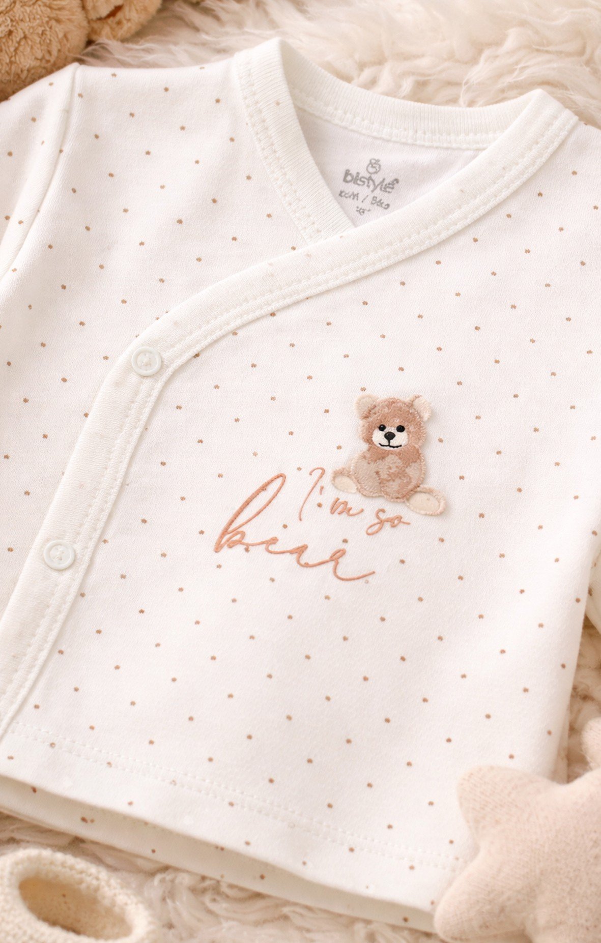 HASTANE ÇIKIŞI YENİDOĞANBistyleBistyle %100 Organik Pamuk Bebek 3'lü Takım Yenidoğan / So Bear Kız Erkek Unisex Bebek