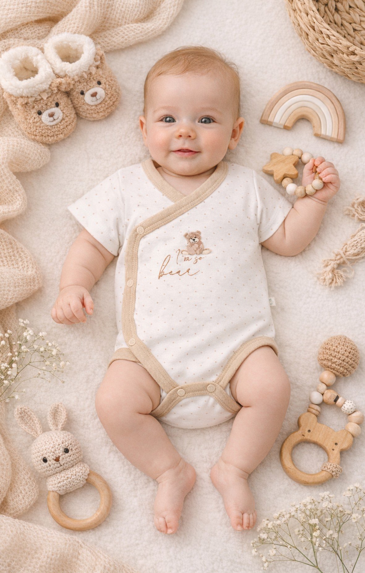 Body & ZıbınBistyleBistyle %100 Organik Pamuk Kruvaze Body Kısa Kollu Yenidoğan / So Bear Kız Erkek Unisex Bebek