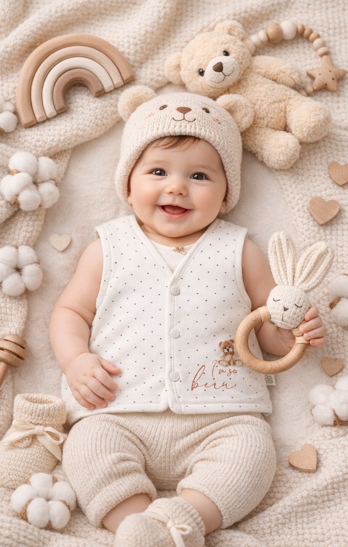 YelekBistyleBistyle %100 Organik Pamuk Çift Taraflı Bebek Yelek Yenidoğan / So Bear Kız Erkek Unisex Bebek