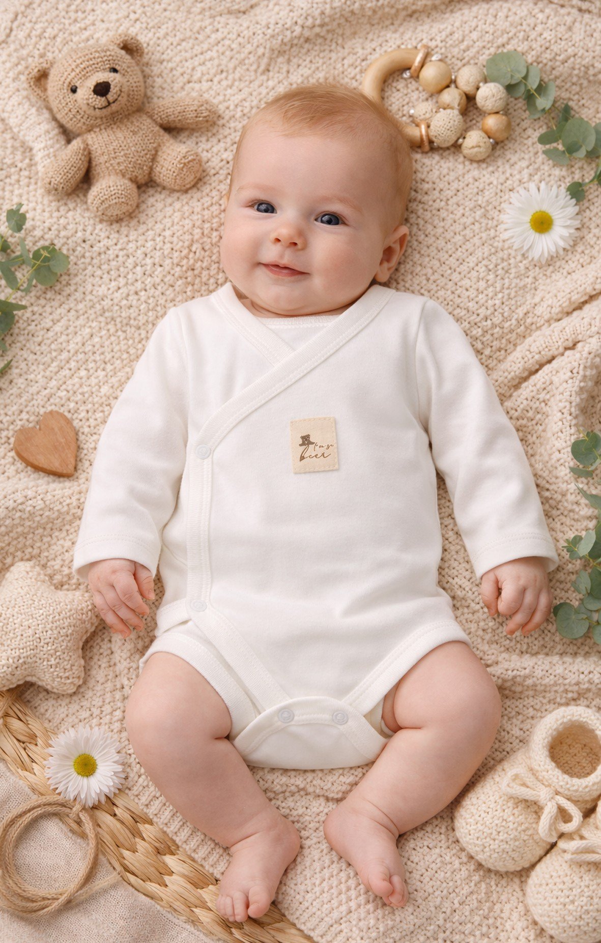 Body & ZıbınBistyleBistyle %100 Organik Pamuk Kruvaze Body Uzun Kollu Yenidoğan / So Bear Kız Erkek Unisex Bebek