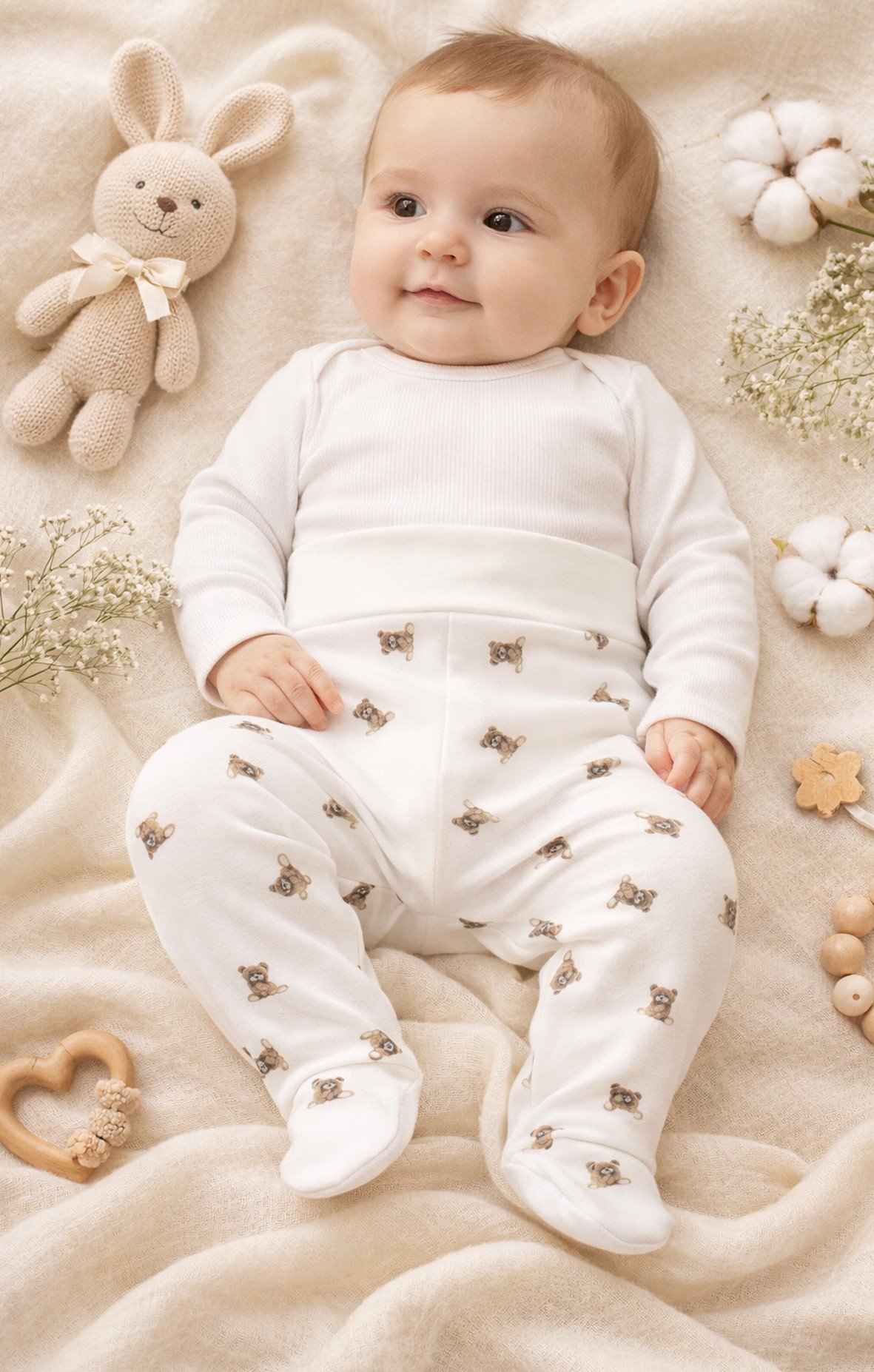 Tek Alt & PantolonBistyleBistyle %100 Organik Pamuk Bebek Patikli Pantolon Yenidoğan / So Bear Kız Erkek Unisex Bebek