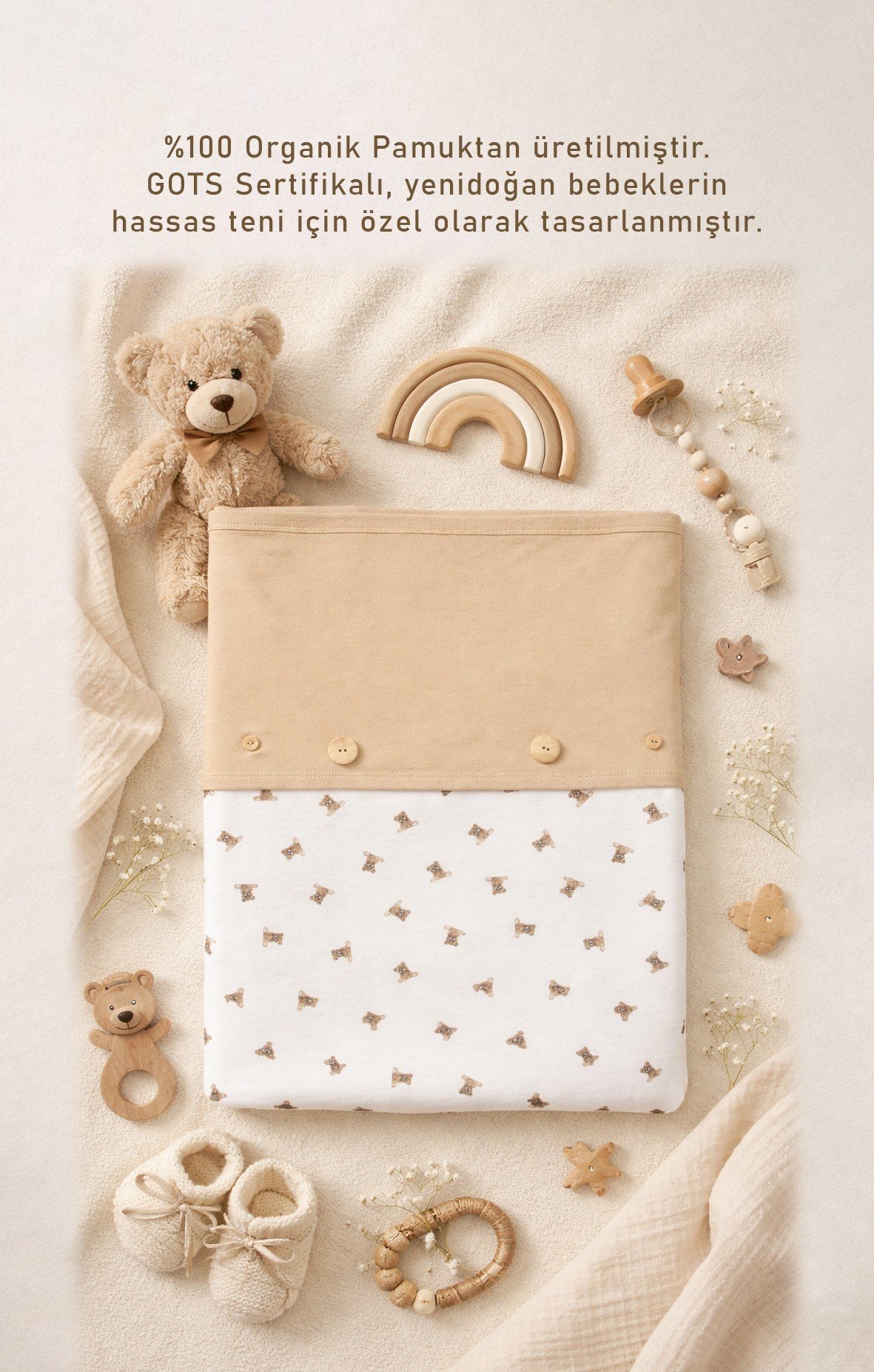 BATTANİYEBistyleBistyle %100 Organik Pamuk Penye Bebek Battaniye  / New So Bear Kız Erkek Unisex Bebek 85x90 cm