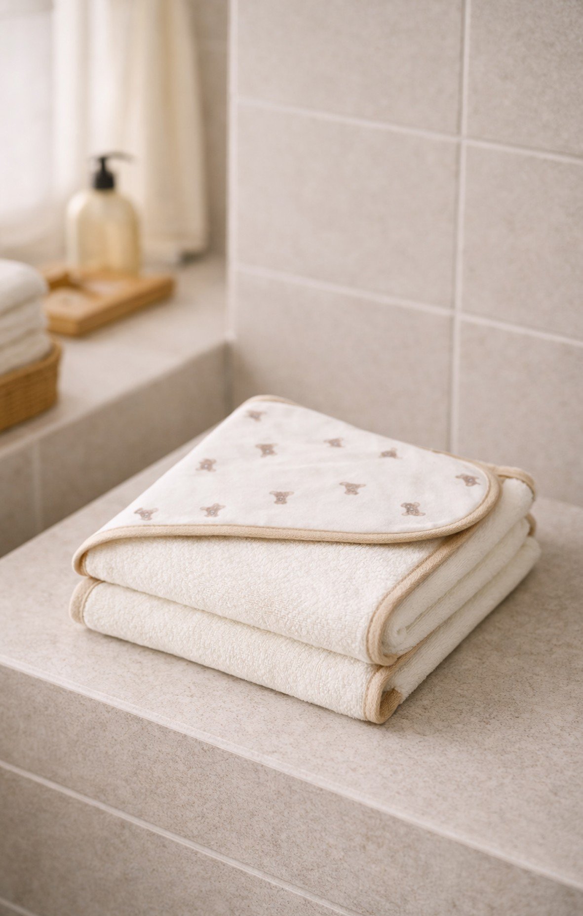 HAVLU & BORNOZBistyleBistyle %100 Organik Pamuk Bebek Banyo Havlusu Yenidoğan / So Bear Kız Erkek Unisex Bebek 85x90 cm