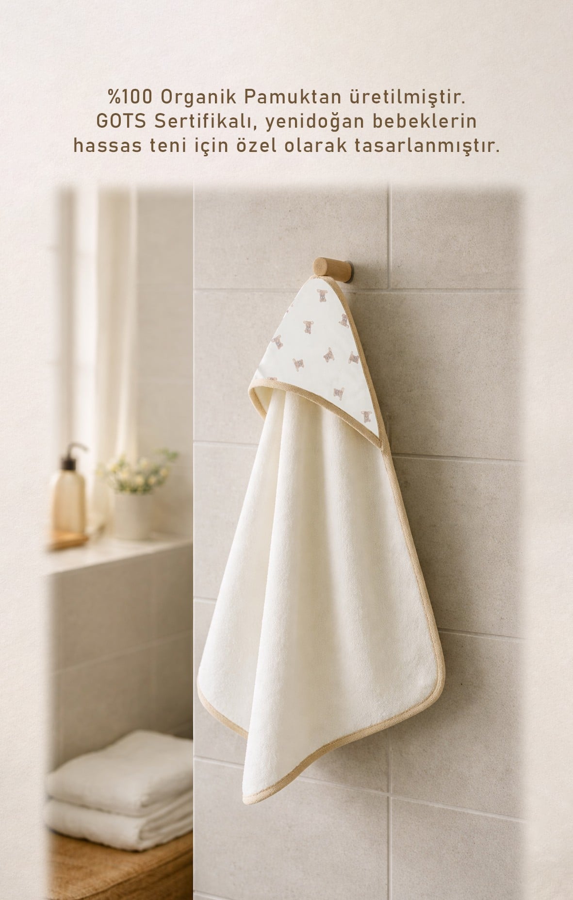 HAVLU & BORNOZBistyleBistyle %100 Organik Pamuk Bebek Banyo Havlusu Yenidoğan / So Bear Kız Erkek Unisex Bebek 85x90 cm