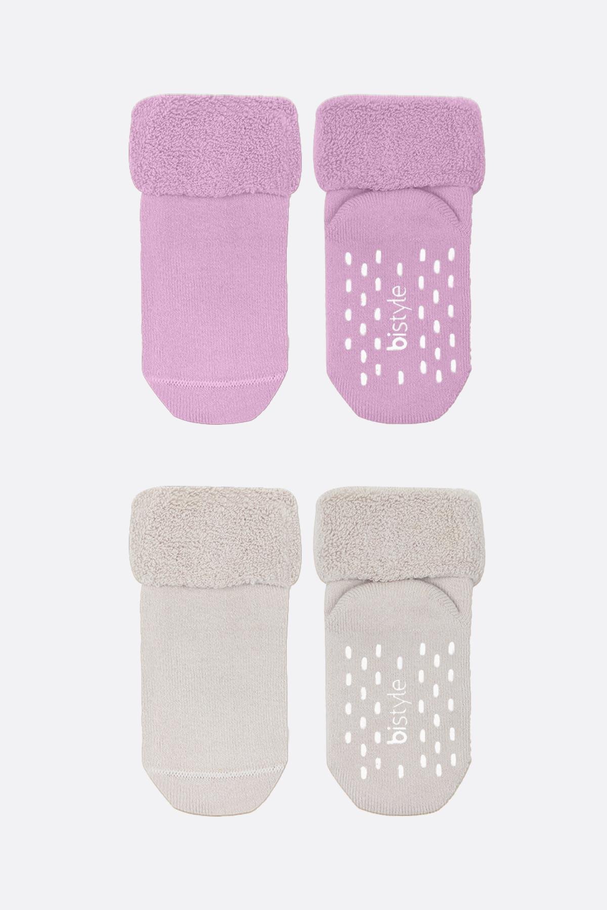 Soket ÇorapBistyleBistyle 2 Çift Organik Pamuk Bebek Çorap Girl Kaydırmaz Dikişsiz Havlu Soket Kız Erkek Çocuk (GKurusu)