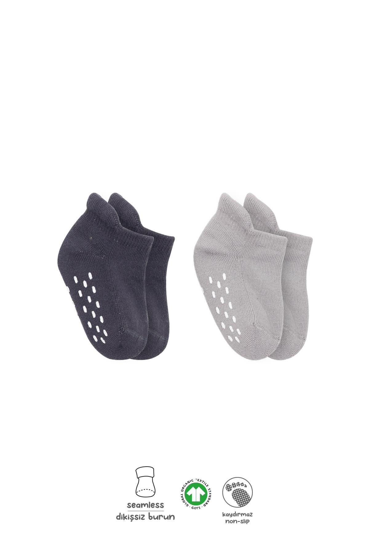 ÇORAPBistyleBistyle Organik 2li Bebek Çocuk Taban Altı Havlu Kaymaz Sneakers Çorap