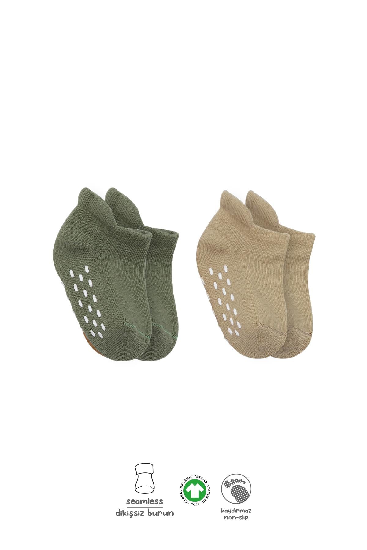 ÇORAPBistyleBistyle Organik 2li Bebek Çocuk Taban Altı Havlu Kaymaz Sneakers Çorap