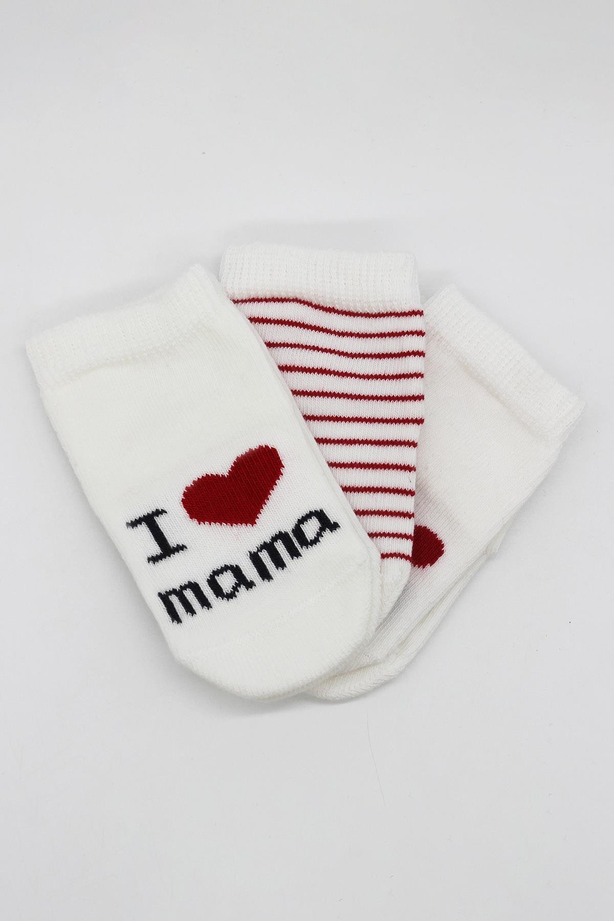 ÇORAPBistyleBistyle Organik Bebek 3lü Mama Papa Desenli Soket Çorap 0-3 Ay