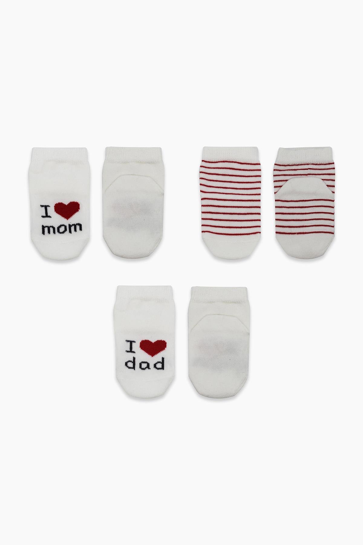 ÇORAPBistyleBistyle Organik Bebek 3lü Mom Dad Desenli Soket Çorap 0-3 Ay