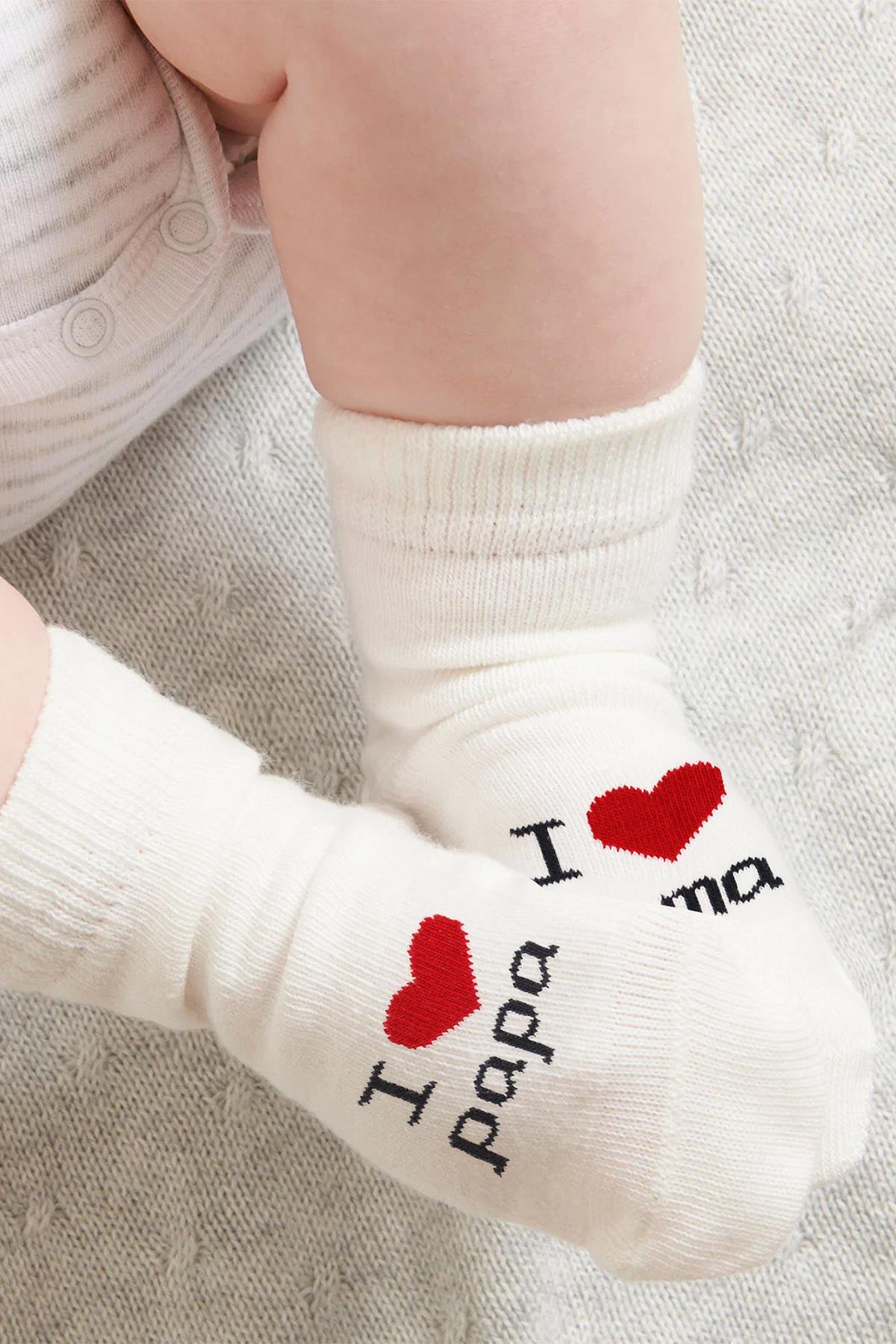 ÇORAPBistyleBistyle Organik Bebek 3lü Mama Papa Desenli Soket Çorap 0-3 Ay