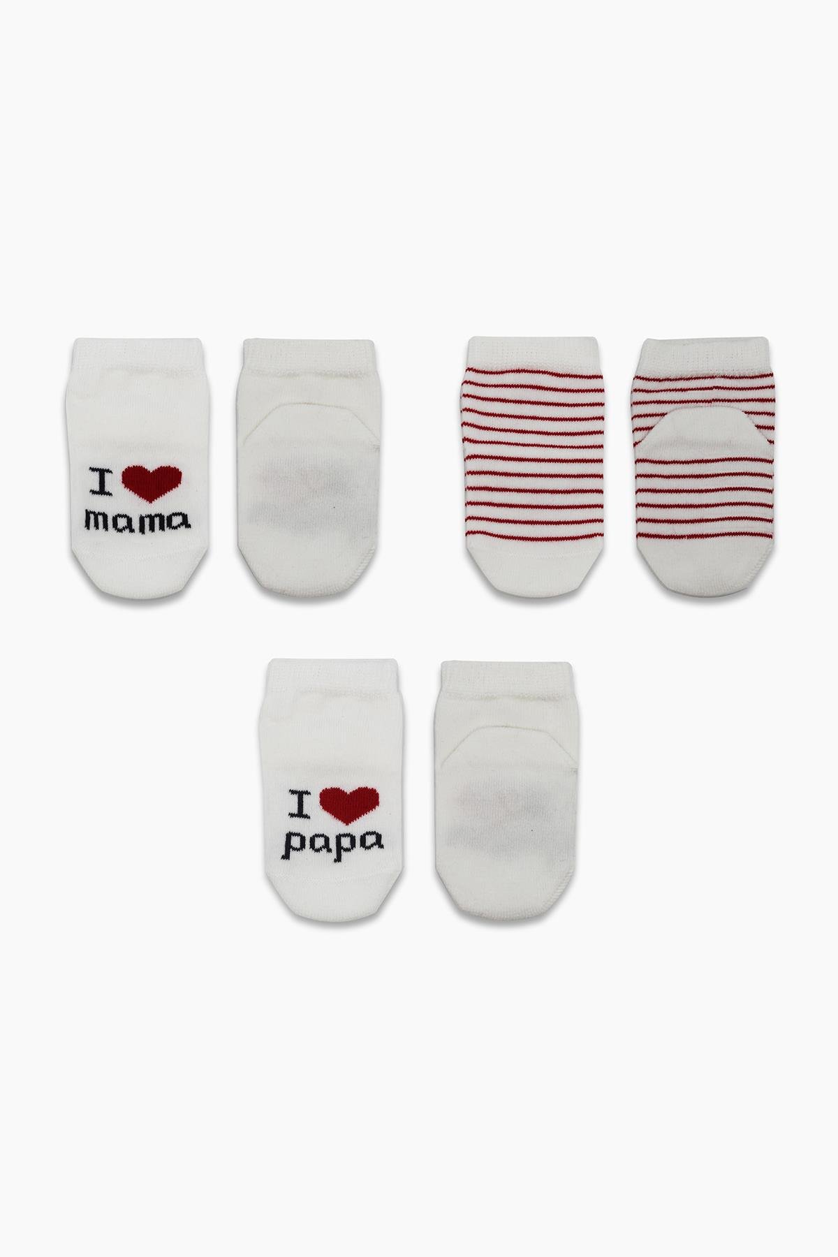 ÇORAPBistyleBistyle Organik Bebek 3lü Mama Papa Desenli Soket Çorap 0-3 Ay