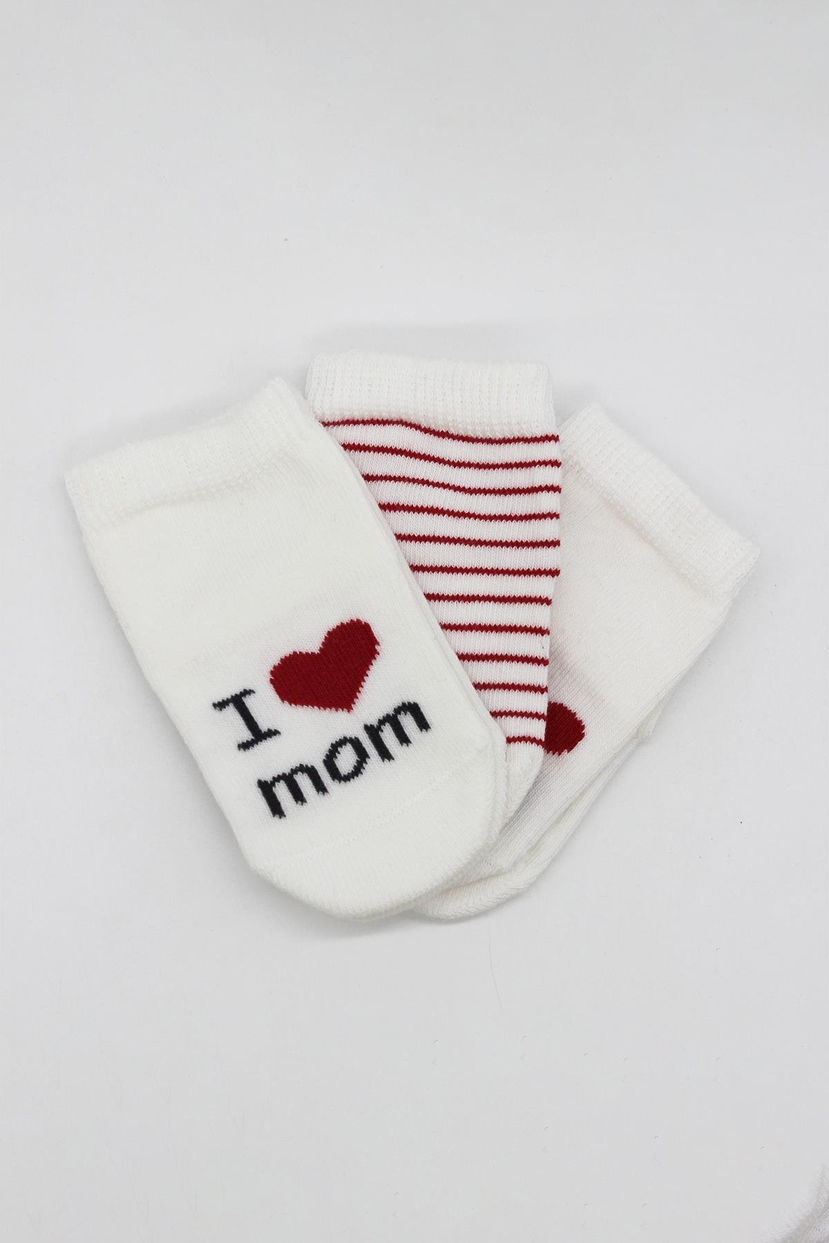 ÇORAPBistyleBistyle Organik Bebek 3lü Mom Dad Desenli Soket Çorap 0-3 Ay