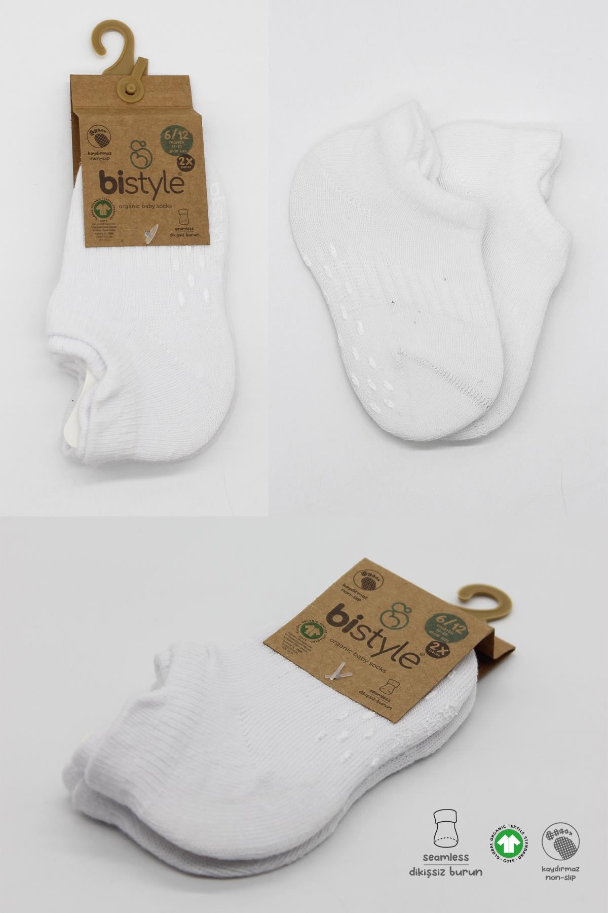 Sneakers & Patik ÇorapBistyleBistyle Organik Bebek Çocuk 2li Penye Kaymaz Sneakers Çorap