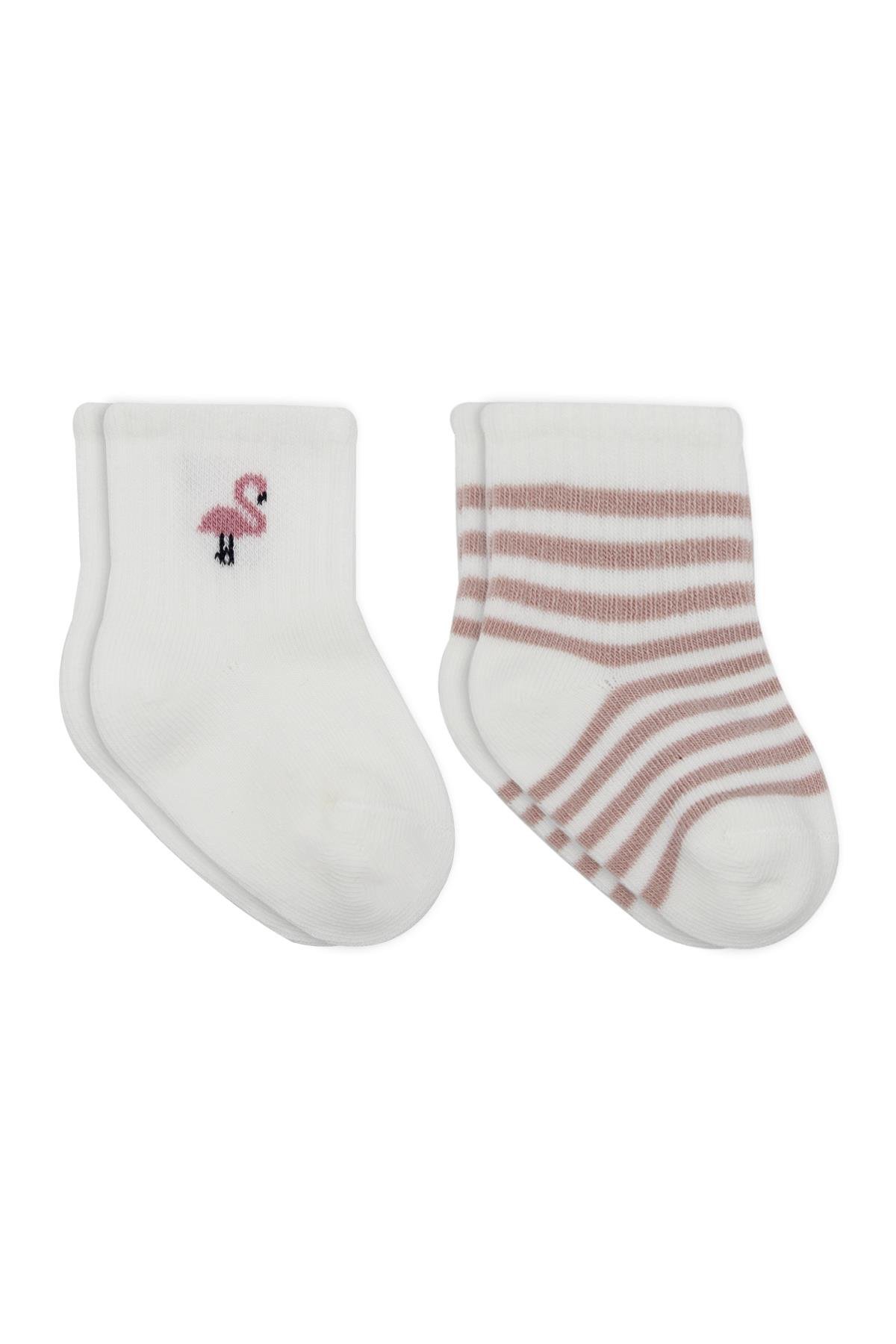 Soket ÇorapBistyleBistyle Organik Bebek Çocuk Dikişsiz 2li Little Girl Penye Soket Çorap Lila Ekru