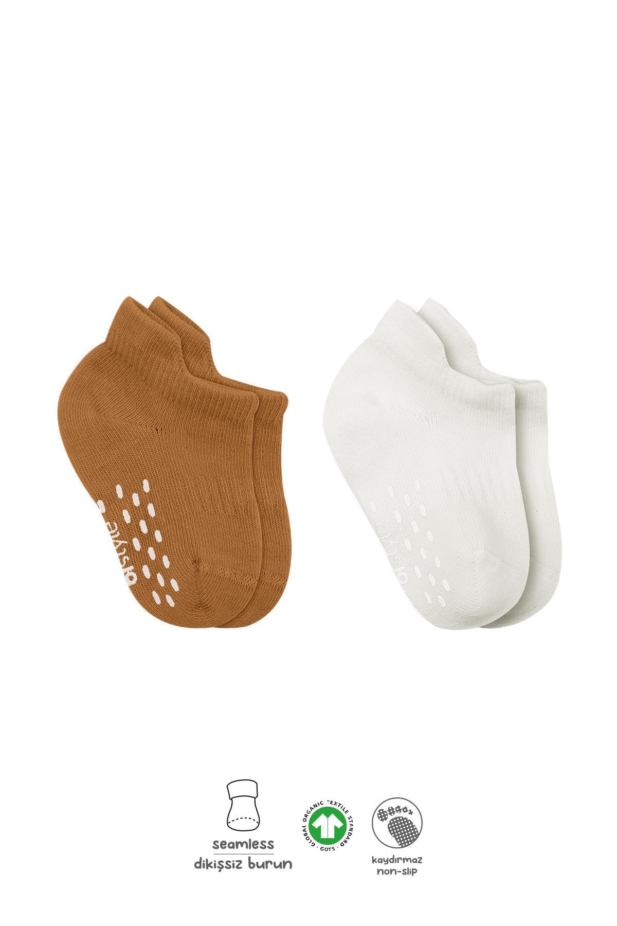 Sneakers & Patik ÇorapBistyleBistyle Organik Bebek Çocuk 2li Colours Penye Kaymaz Sneakers Çorap