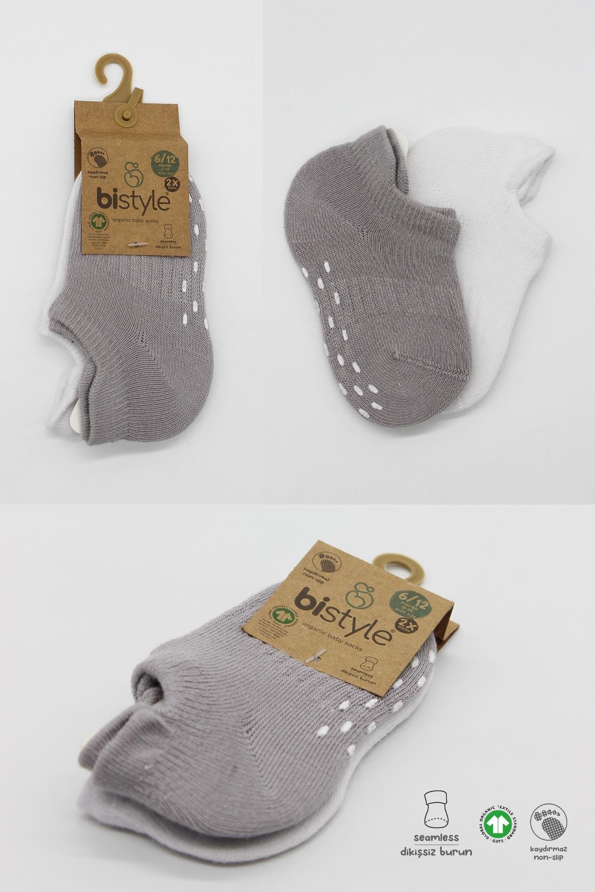 Sneakers & Patik ÇorapBistyleBistyle Organik Bebek Çocuk 2li Colours Penye Kaymaz Sneakers Çorap