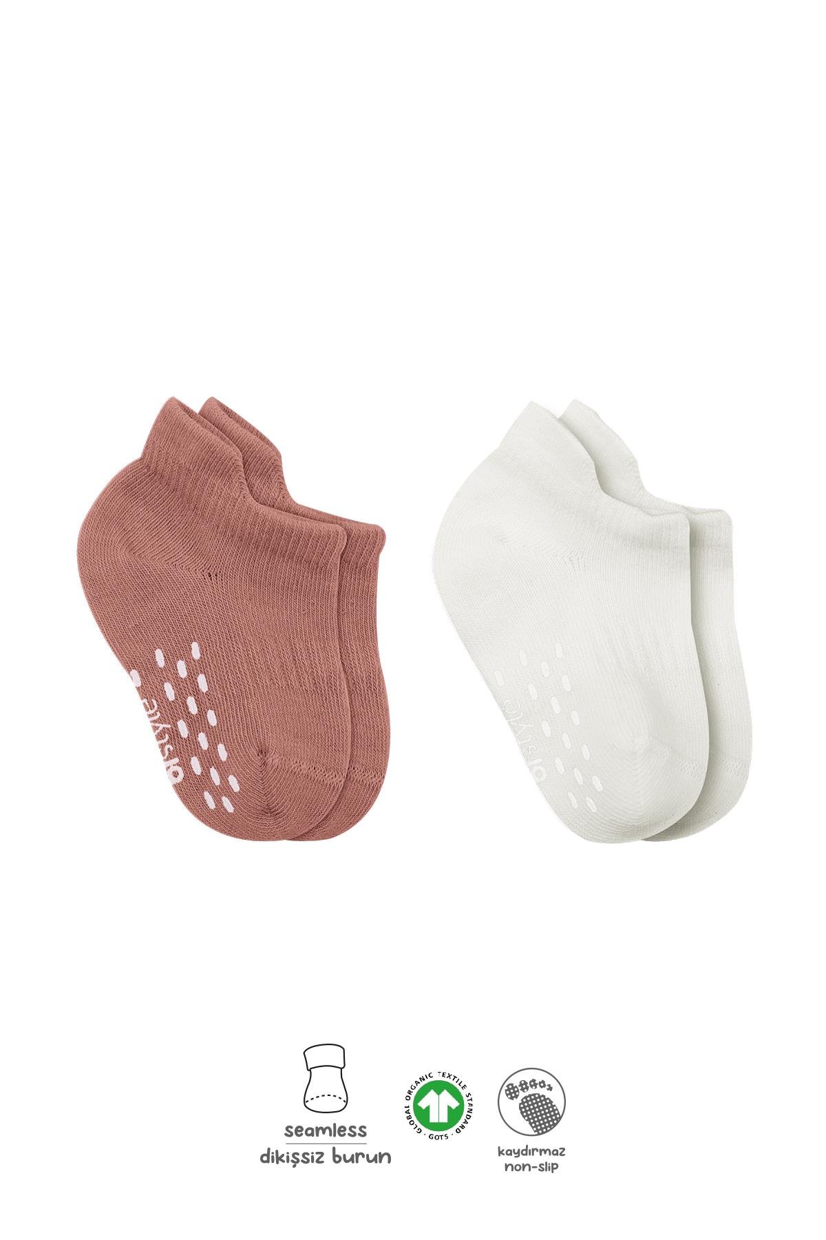 Sneakers & Patik ÇorapBistyleBistyle Organik Bebek Çocuk 2li Colours Penye Kaymaz Sneakers Çorap