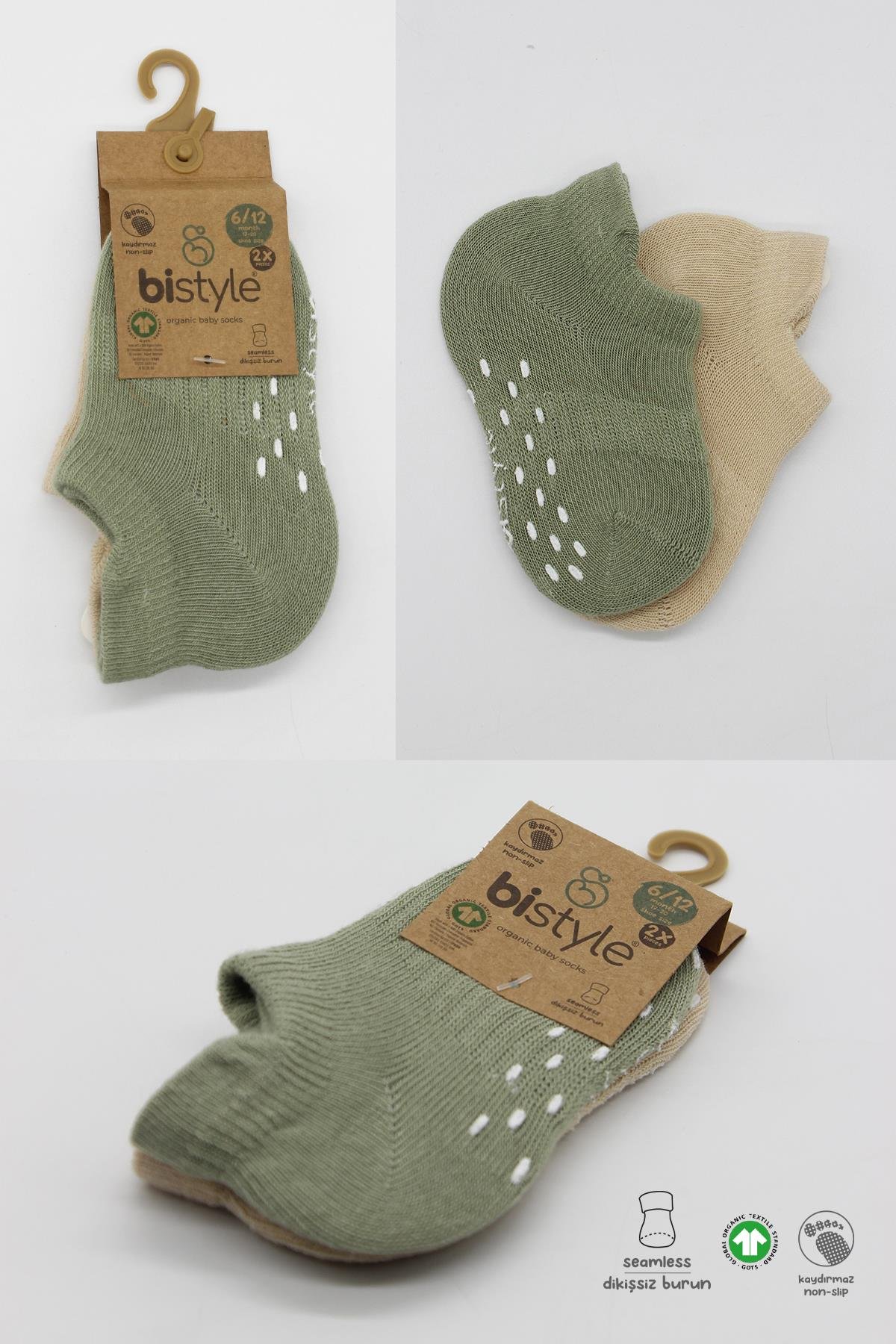 Sneakers & Patik ÇorapBistyleBistyle Organik Bebek Çocuk 2li Colours Penye Kaymaz Sneakers Çorap